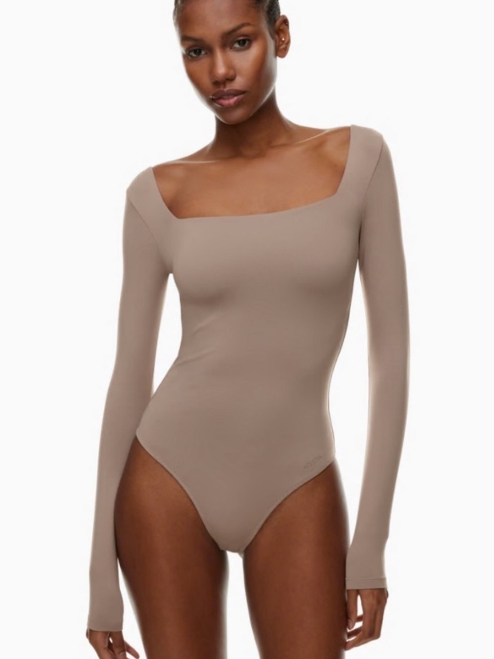 Aritzia Babaton Contour Square Neck Long Sleeve Bodysuit in Taupe
